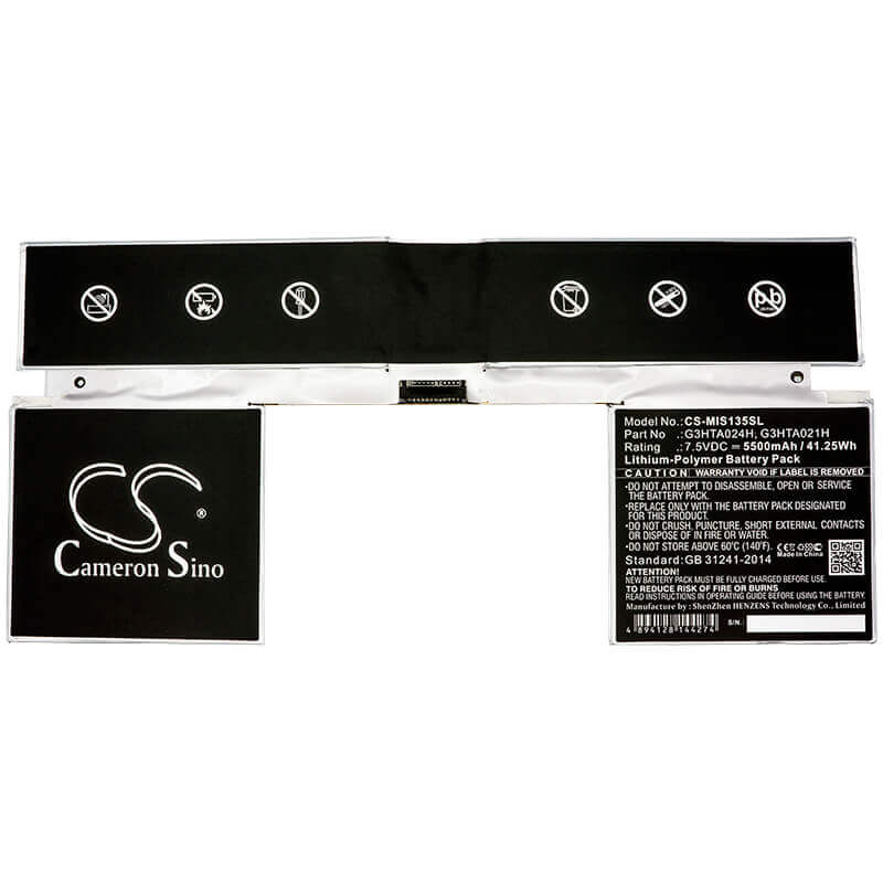 7.5V, Li-Polymer, 5500mAh, Tablet battery fits Microsoft, G3hta021h, Surface Book 1 13.5 Inch, Surface Book 2 13.5 Inch, 41.25Wh Tablet Cameron Sino Technology Limited