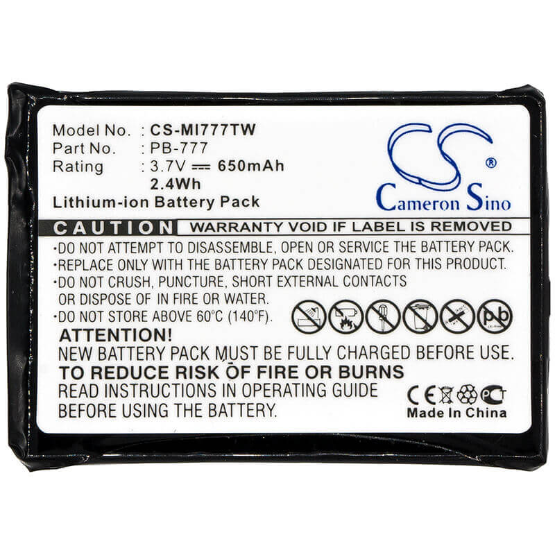 3.7V, Li-ion, 650mAh, Two-Way Radio battery fits Midland, Pb-777, 777, Pmr446+, 2.41Wh Two-Way Radio Cameron Sino Technology Limited