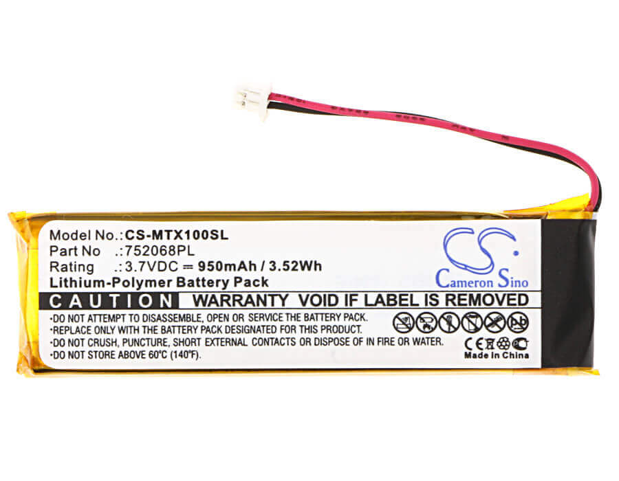 3.7V, Li-Polymer, 950mAh, Headset battery fits Midland, 752068pl, Btfm, Btnext, 3.52Wh Wireless Headset Cameron Sino Technology Limited