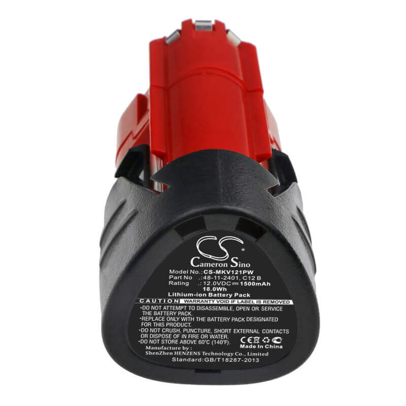 12.0V, Li-ion, 1500mAh, batterie pour outils électriques compatible avec Milwaukee, 48112401, 2207-20, 2207-21, 18Wh Power Tools Cameron Sino Technology Limited (Outils électriques)