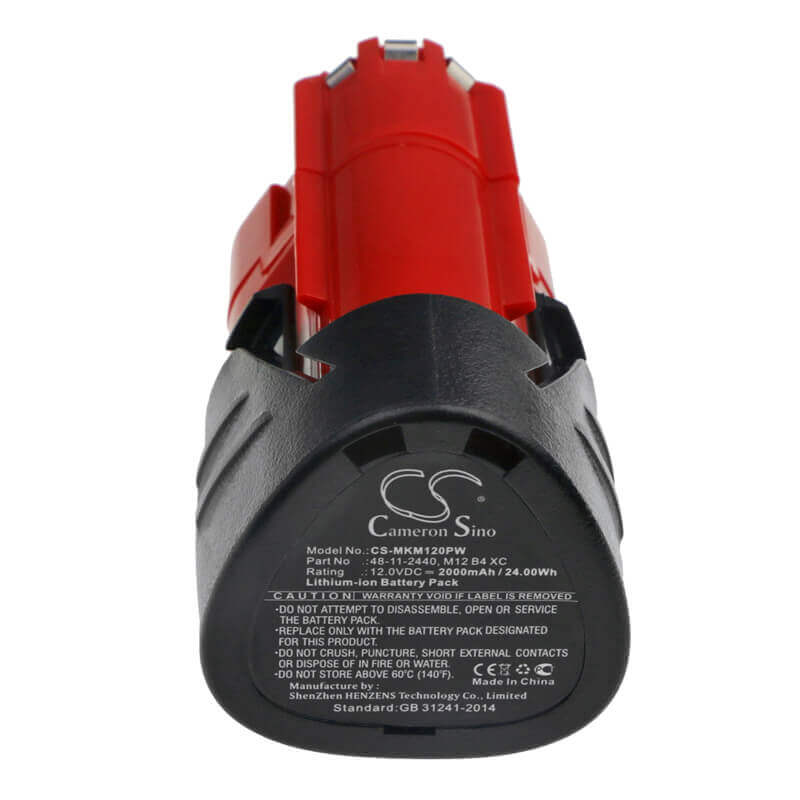 12.0V, Li-ion, 2000mAh, batterie d'outils électriques compatible avec Milwaukee, (V1), 48112402, C12 Fm, C12 Hz, 24Wh Outils électriques Cameron Sino Technology Limited (Outils électriques)