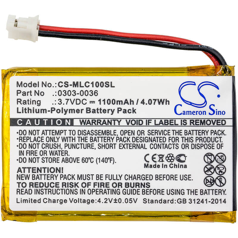 3.7V, Li-Polymer, 1100mAh, Batterie d'équipement compatible avec Minelab, 0303-0036, CTX 3030 WM-10, Gpz 7000, 4.07Wh Équipement, Enquête, Test Cameron Sino Technology Limited