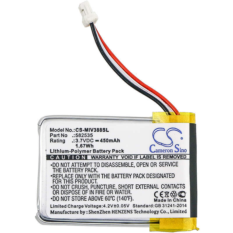 Batterie de caméra de tableau de bord pour Mio, Mivue 388 3.7v, 450mah - 2.96wh Dashcam Cameron Sino Technology Limited