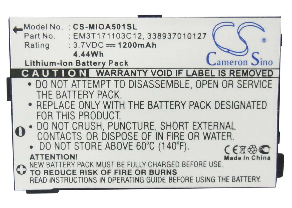 3.7V, Li-ion, 1200mAh, SmartPhone battery fits Mitac, 338937010127, Mio A500, Mio A501, 4.44Wh Mobile, SmartPhone Cameron Sino Technology Limited (Smartphone)