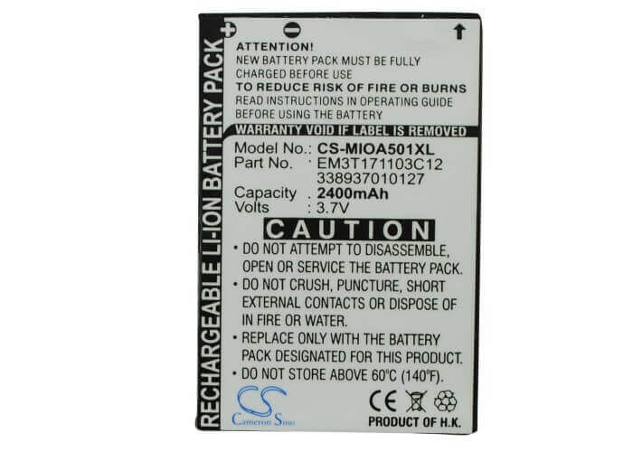 3.7V, Li-ion, 2400mAh, SmartPhone battery fits Mitac, 338937010127, Mio A500, Mio A501, 8.88Wh Mobile, SmartPhone Cameron Sino Technology Limited (Suspended)
