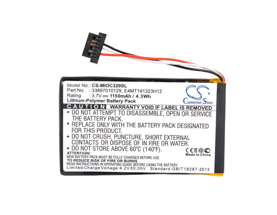 3.7V, Li-Polymer, 1150mAh, GPS battery fits Mitac, 33897010129, Mio C320, Mio C320b, 4.26Wh GPS, Navigator Cameron Sino Technology Limited