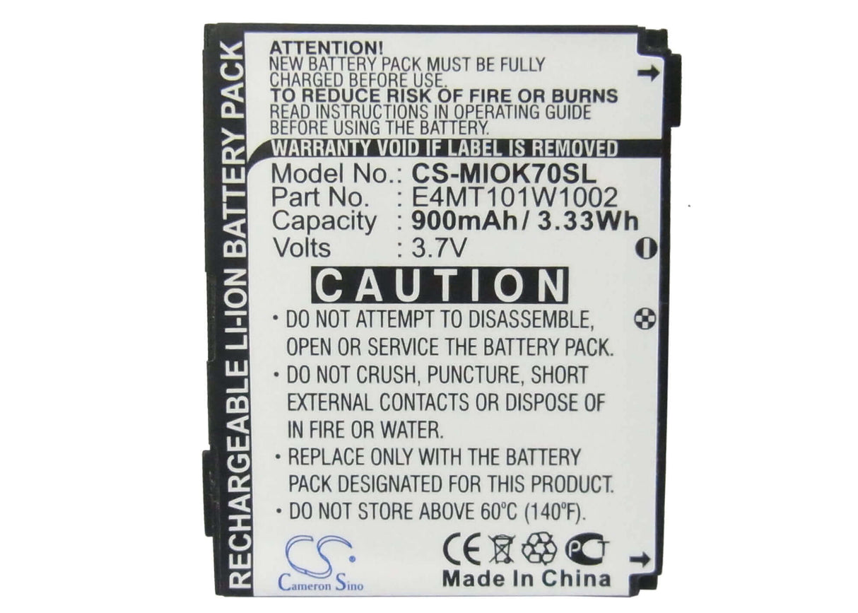 3.7V, Li-ion, 900mAh, SmartPhone battery fits Mitac, 338937010173, Mio Explora K70, Mio Explora K75, 3.33Wh Mobile, SmartPhone Cameron Sino Technology Limited (Suspended)
