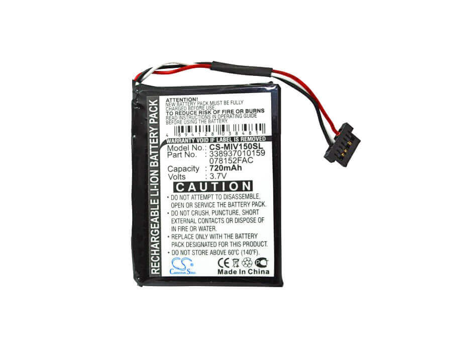3,7V, Li-ion, 720mAh, batterie GPS compatible Mitac, 078512fac, Mio Moov 150, 2,66Wh GPS, Navigateur Cameron Sino Technology Limited