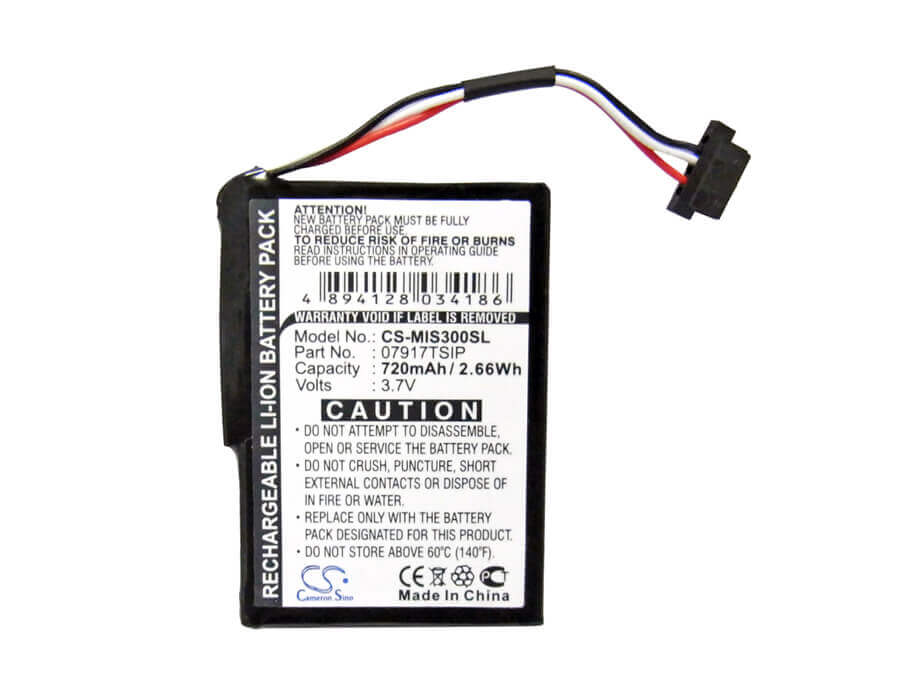 3,7V, Li-ion, 720mAh, batterie GPS compatible avec Mitac, Navman, 07917tsip, Mio Spirit 300, Spirit 300 Traffic, 2,66Wh GPS, Navigator Cameron Sino Technology Limited