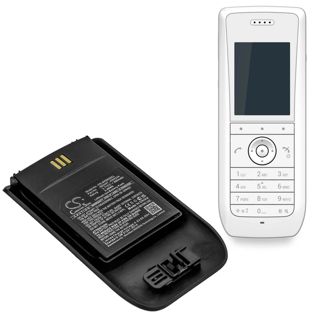 3,7V, Li-ion, 800mAh, Batterie de téléphone sans fil compatible avec Mitel, Innovaphone, Ascom, (Noir), 490933a, D63, D63 Messenger Lite, 2,96Wh Téléphone sans fil Cameron Sino Technology Limited (Téléphone sans fil)