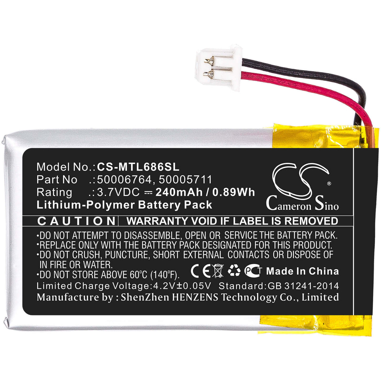 3.7V, Li-Polymer, 240mAh, Headset battery fits Mitel, 50005711, 6863i, 6865, 0.89Wh Wireless Headset Cameron Sino Technology Limited
