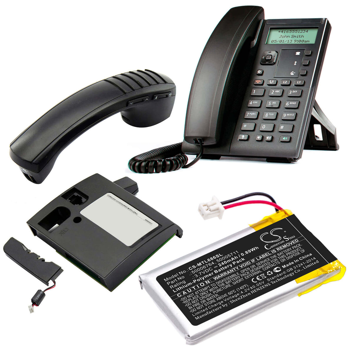 3.7V, Li-Polymer, 240mAh, Headset battery fits Mitel, 50005711, 6863i, 6865, 0.89Wh Wireless Headset Cameron Sino Technology Limited