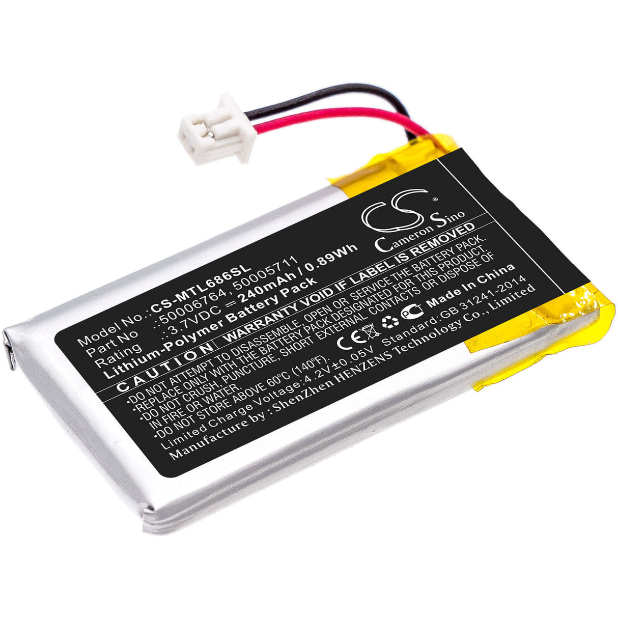 3.7V, Li-Polymer, 240mAh, Headset battery fits Mitel, 50005711, 6863i, 6865, 0.89Wh Wireless Headset Cameron Sino Technology Limited