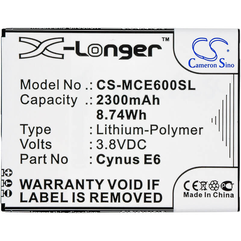 3.8V, Li-Polymer, 2300mAh, batterie de smartphone compatible avec Mobistel, Cynus E6, Cynus E6, 8.74Wh Mobile, Smartphone Cameron Sino Technology Limited (Smartphone)