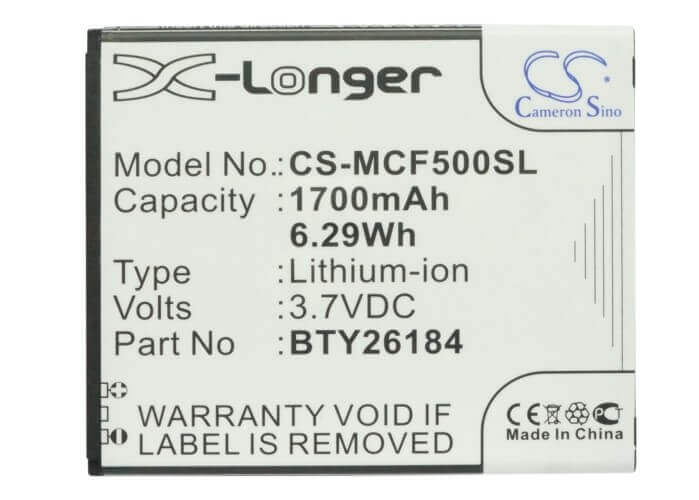3.7V, Li-ion, 1700mAh, SmartPhone battery fits Mobistel, Bty26184, Cynus F5, Mt-8201b, 6.29Wh Mobile, SmartPhone Cameron Sino Technology Limited (Smartphone)