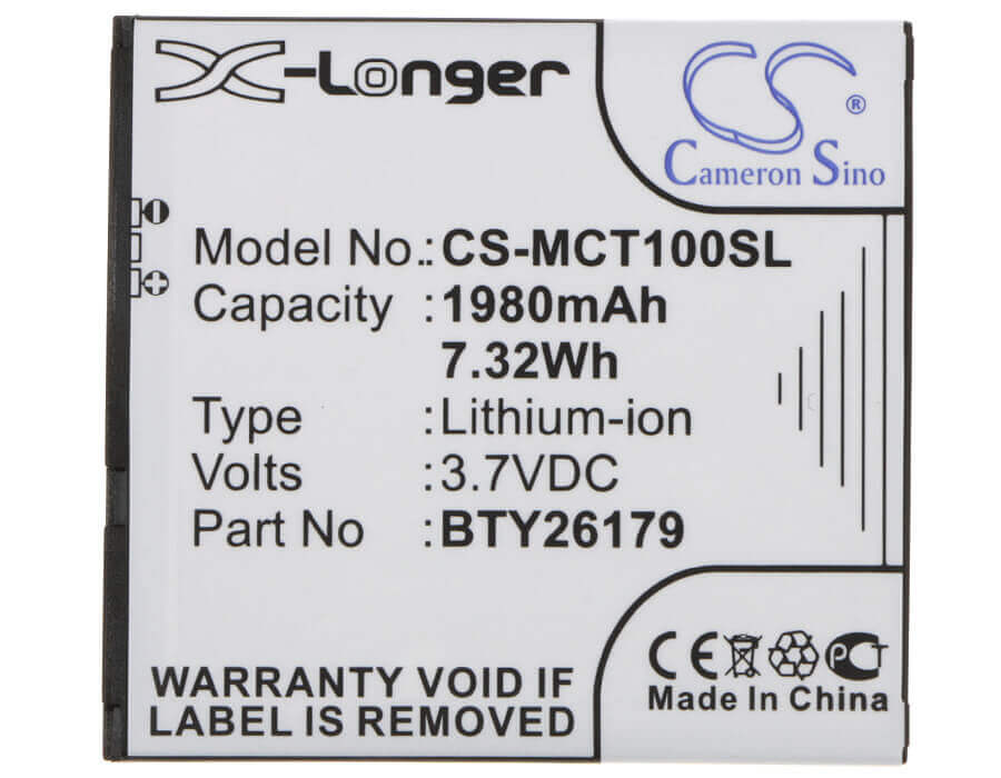 3.7V, Li-ion, 1980mAh, SmartPhone battery fits Mobistel, Bty26179, Cynus T1, 7.33Wh Mobile, SmartPhone Cameron Sino Technology Limited (Smartphone)