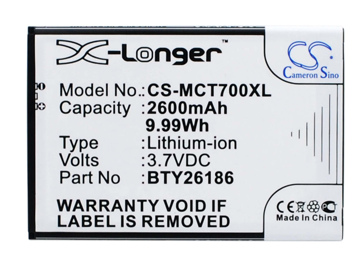 3,7V, Li-ion, 2600mAh, batterie de smartphone compatible avec Mobistel, Bty26186, Cynus T7, Mt-600s, 9,62Wh Mobile, Smartphone Cameron Sino Technology Limited (Smartphone)