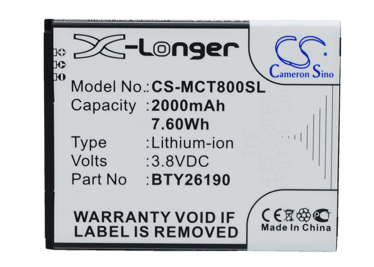3.8V, Li-ion, 2000mAh, SmartPhone battery fits Mobistel, Bty26190, Cynus T8, 7.6Wh Mobile, SmartPhone Cameron Sino Technology Limited (Smartphone)