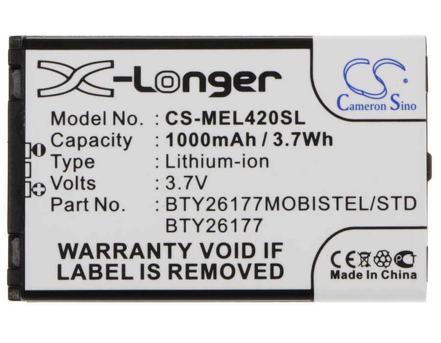 3.7V, Li-ion, 1000mAh, SmartPhone battery fits Mobistel, Bty26177, El420, El420 Dual, 3.7Wh Mobile, SmartPhone Cameron Sino Technology Limited (Suspended)