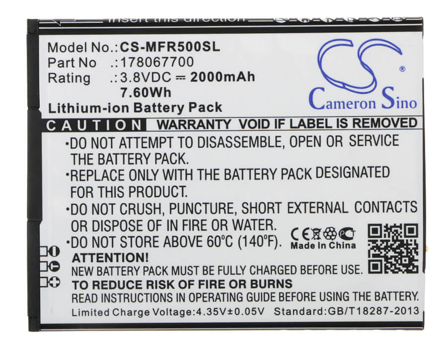 3.8V, Li-ion, 2000mAh, SmartPhone battery fits Sfr, Mobiwire, Kazam, 178067700, Thunder 350l, 7.6Wh Mobile, SmartPhone Cameron Sino Technology Limited (Smartphone)
