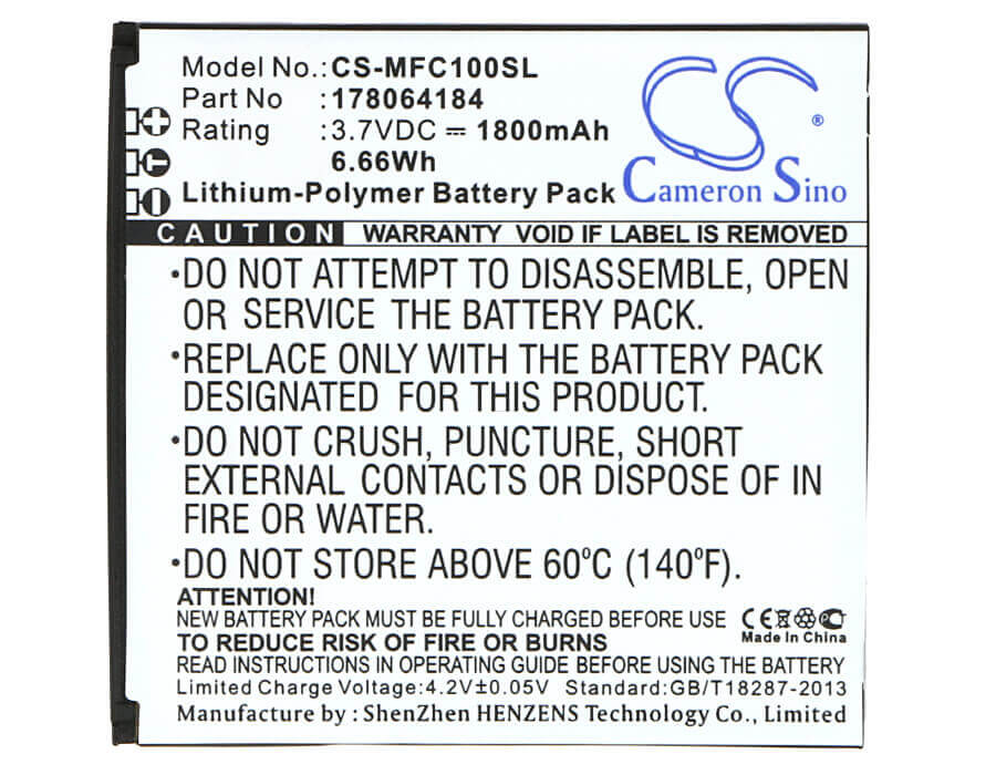 3,7V, Li-Polymère, 1800mAh, batterie de smartphone compatible avec Mobiwire, 178064184, Cygnus, 6,66Wh Mobile, SmartPhone Cameron Sino Technology Limited (Suspendu)
