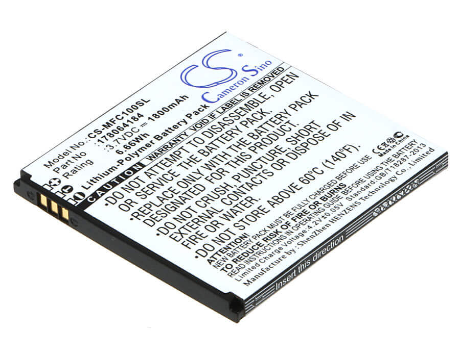 3,7V, Li-Polymère, 1800mAh, batterie de smartphone compatible avec Mobiwire, 178064184, Cygnus, 6,66Wh Mobile, SmartPhone Cameron Sino Technology Limited (Suspendu)