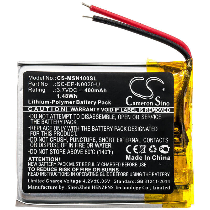 3.7V, Li-Polymer, 400mAh, Headset battery fits Monster, Sc-ep-n0020-u, Ncredible 1, Ncredible Ntune, 1.48Wh Wireless Headset Cameron Sino Technology Limited
