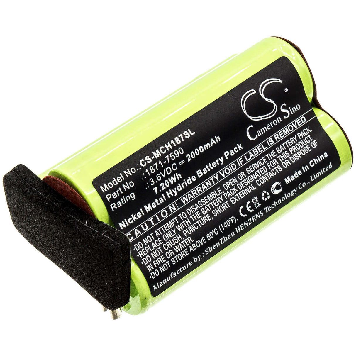 3.6V, Ni-MH, 2000mAh, Shaver battery fits Moser, 1871-7590, Chromstyle 1871, Chromstyle 1872, 7.2Wh Shaver Cameron Sino Technology Limited