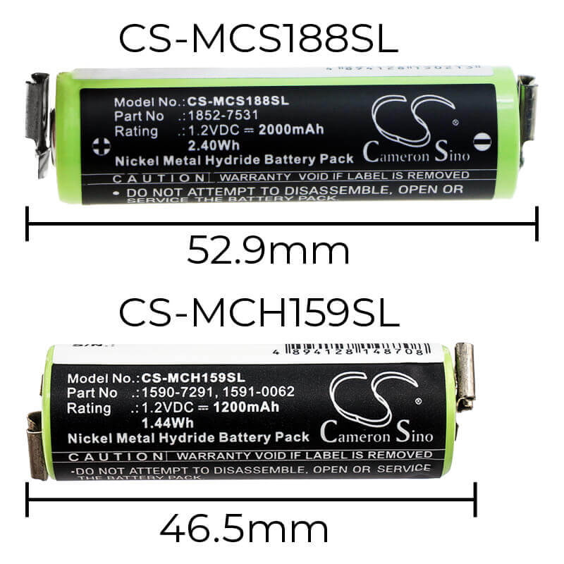 1.2V, Ni-MH, 2000mAh, Shaver battery fits Moser, Wella, 1590-7291, Chromini 1591, Chromini 1591b, 2.4Wh Shaver Cameron Sino Technology Limited