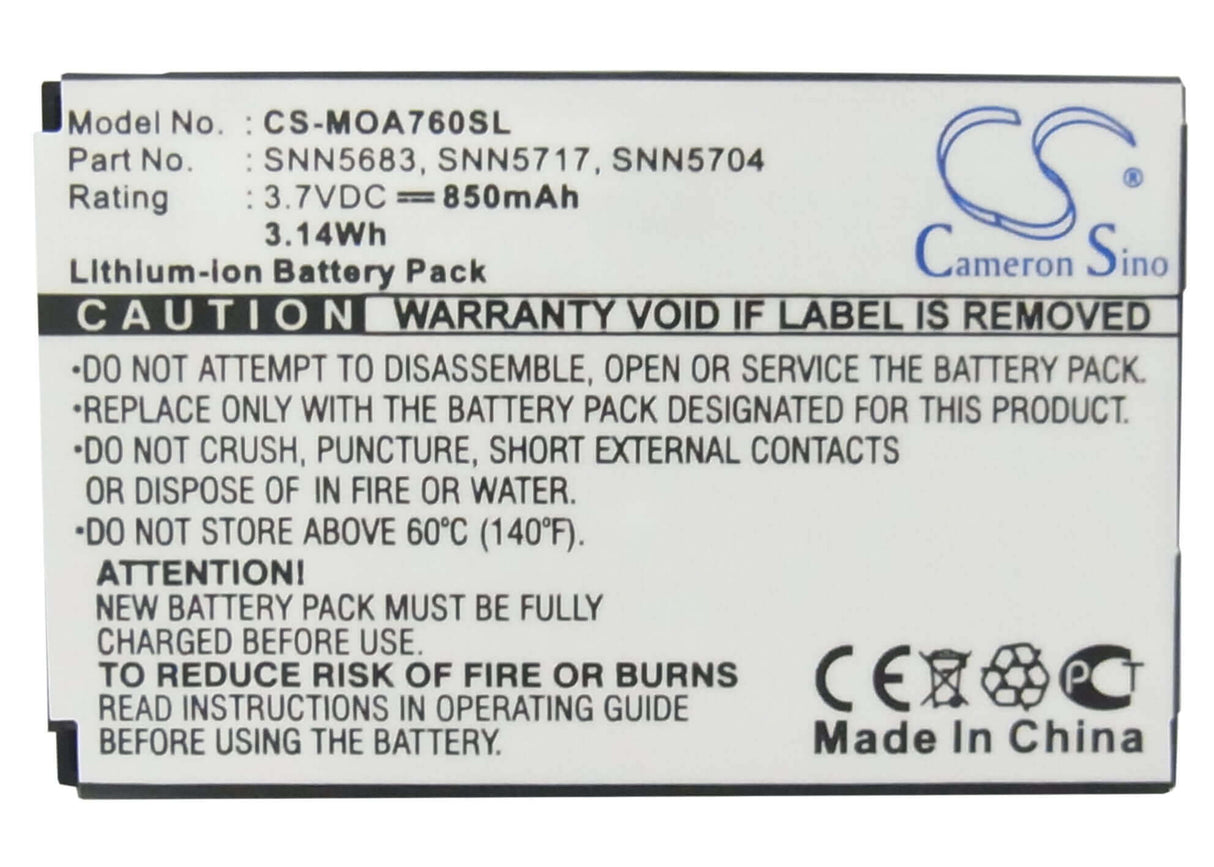 3.7V, Li-ion, 850mAh, SmartPhone battery fits Motorola, Snn5683, A630, A760, 3.15Wh Mobile, SmartPhone Cameron Sino Technology Limited (Smartphone)