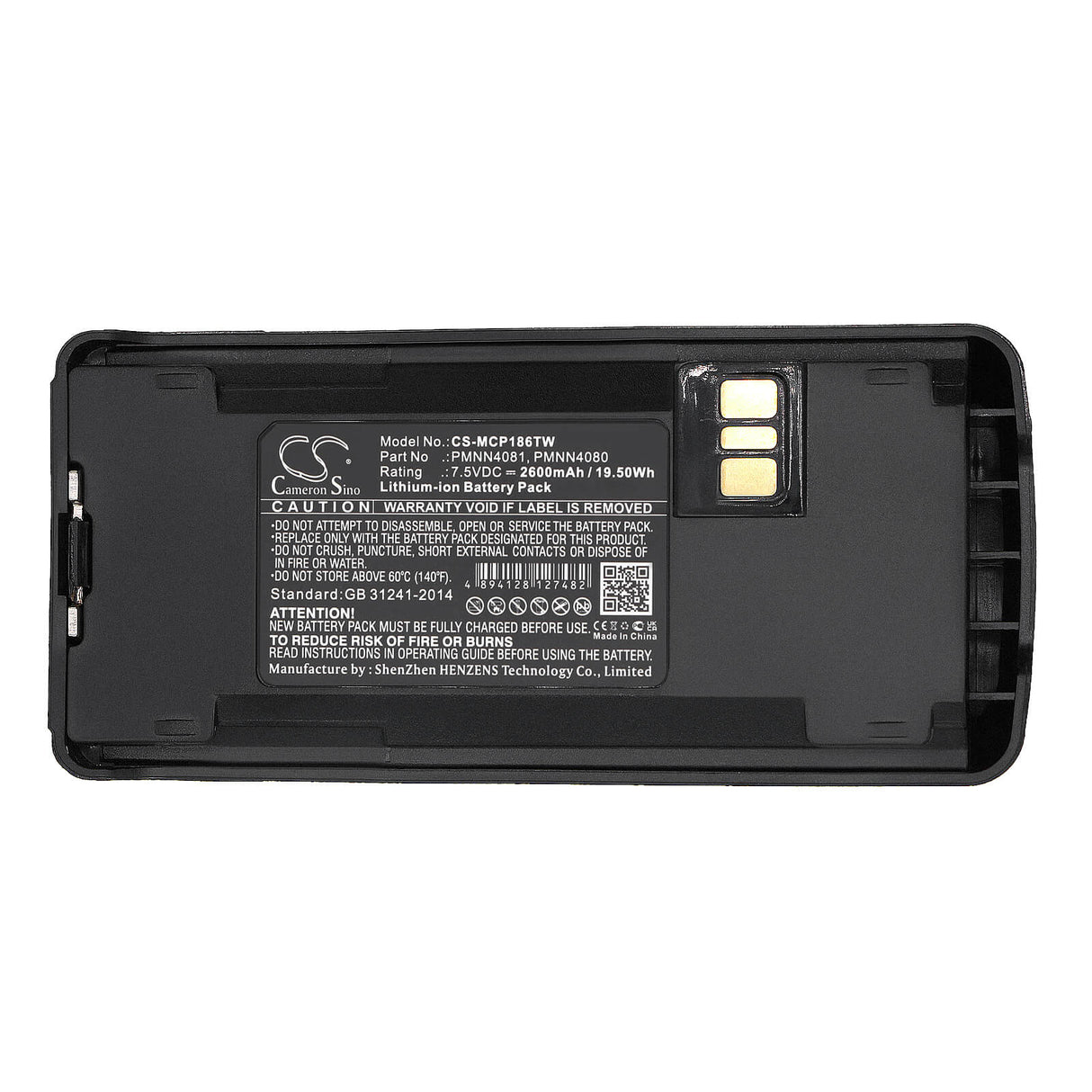 7.5V, Li-ion, 2600mAh, Two-Way Radio battery fits Motorola, Pmnn4080, Cp1200, Cp1300, 19.5Wh Two-Way Radio Cameron Sino Technology Limited
