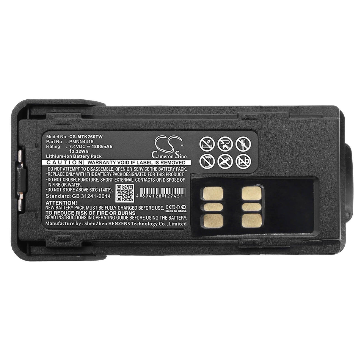 7.4V, Li-ion, 1800mAh, Two-Way Radio battery fits Motorola, Pmnn441, Dp2000, Dp2400, 13.32Wh Two-Way Radio Cameron Sino Technology Limited