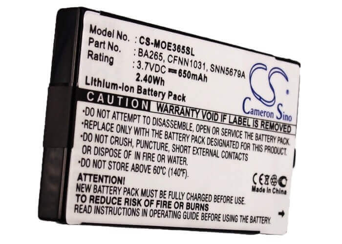 3.7V, Li-ion, 650mAh, SmartPhone battery fits Motorola, Ba265, E365, 2.41Wh Mobile, SmartPhone Cameron Sino Technology Limited (Suspended)