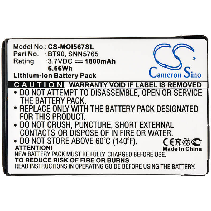 3.7V, Li-ion, 1800mAh, SmartPhone battery fits Motorola, Bt90, I576, Q9c, 6.66Wh Mobile, SmartPhone Cameron Sino Technology Limited (Smartphone)