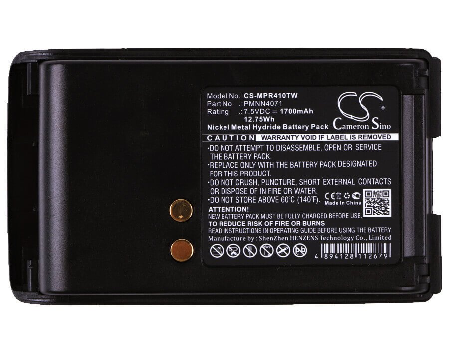 7.5V, Ni-MH, 1700mAh, Two-Way Radio battery fits Motorola, Pmnn4071, A6, A8, 12.75Wh Two-Way Radio Cameron Sino Technology Limited