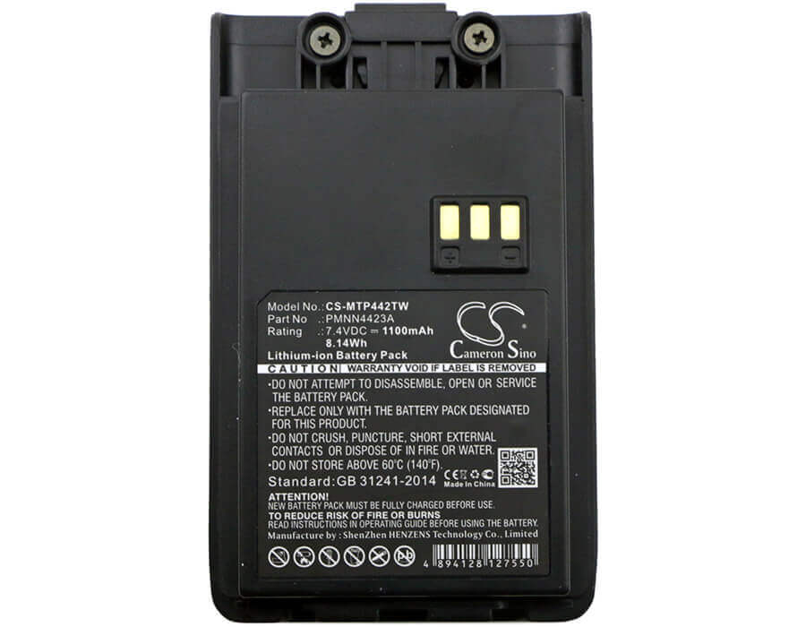 7.4V, Li-ion, 1100mAh, Two-Way Radio battery fits Motorola, Pmnn4423a, Mag One Q11, Mag One Q5, 8.14Wh Two-Way Radio Cameron Sino Technology Limited