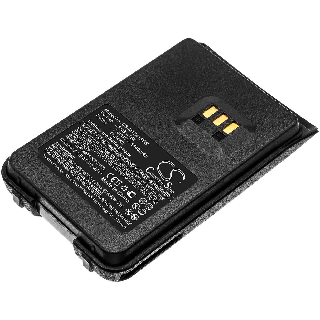 7.4V, Li-ion, 1600mAh, Two-Way Radio battery fits Motorola, Fnb-z162, Magone V418d, Magone V468, 11.84Wh Two-Way Radio Cameron Sino Technology Limited