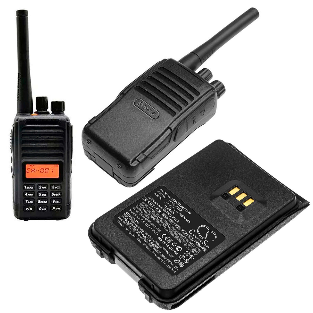 7.4V, Li-ion, 1600mAh, Two-Way Radio battery fits Motorola, Fnb-z162, Magone V418d, Magone V468, 11.84Wh Two-Way Radio Cameron Sino Technology Limited