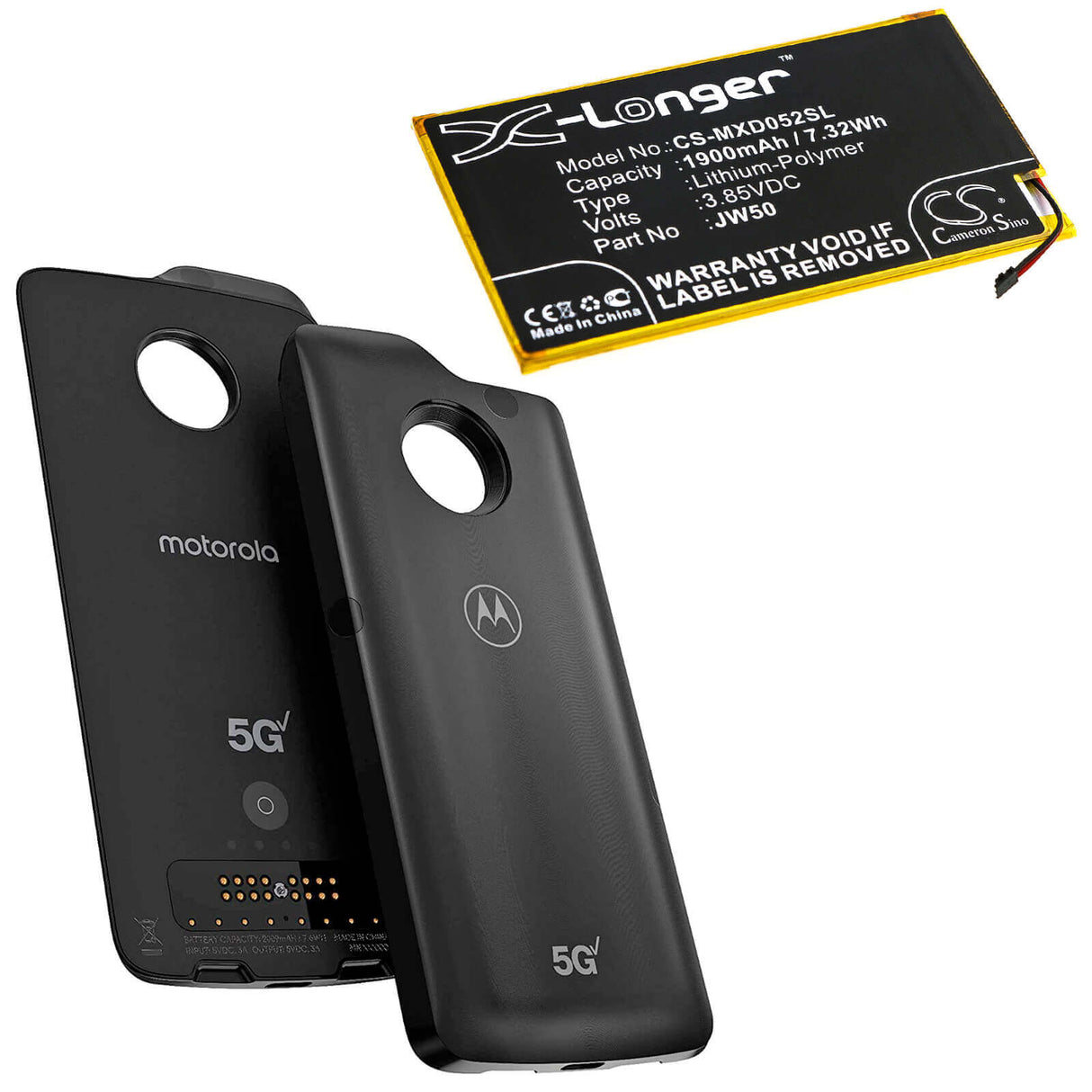 3,85V, Li-Polymer, 1900mAh, batterie pour smartphone compatible avec Motorola, Jw50, Md1005g, Moto Module 5g, 7,32Wh Mobile, Smartphone Cameron Sino Technology Limited (Smartphone)