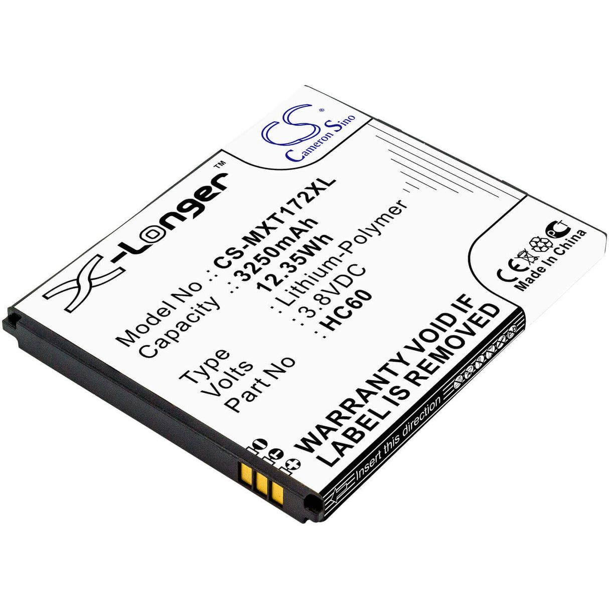 3.8V, Li-Polymer, 3250mAh, SmartPhone battery fits Motorola, Hc60, Moto C Plus, Moto C Plus Dual Sim, 12.35Wh Mobile, SmartPhone Cameron Sino Technology Limited (Smartphone)