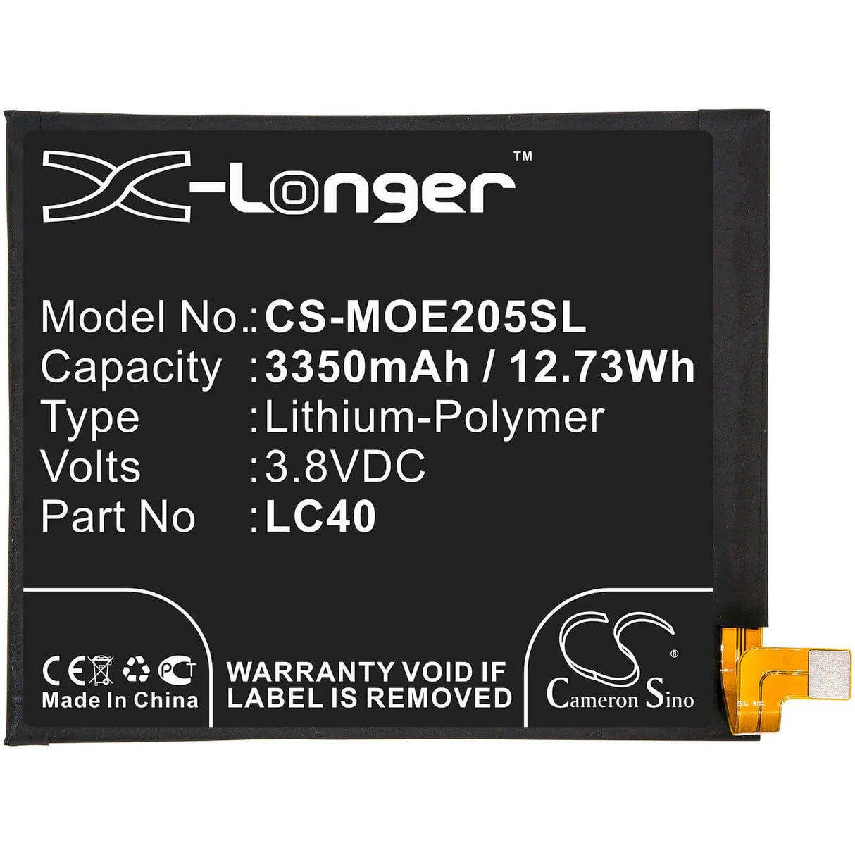 3.8V, Li-Polymer, 3350mAh, SmartPhone battery fits Motorola, Lc40, Moto E 2020, Moto E7, 12.73Wh Mobile, SmartPhone Cameron Sino Technology Limited (Smartphone)