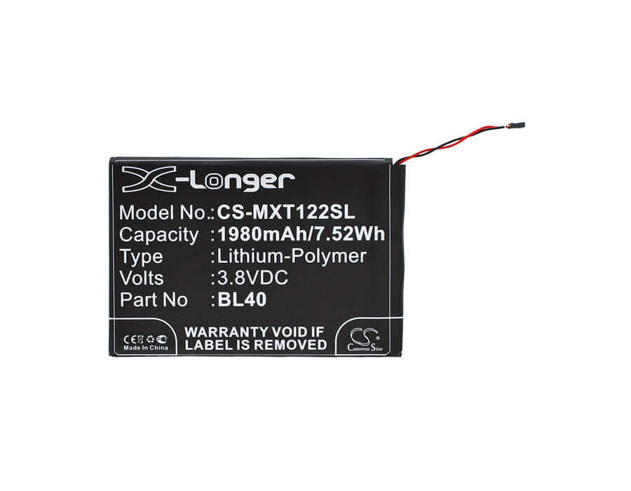 3.8V, Li-Polymer, 1980mAh, SmartPhone battery fits Motorola, Bl40, Moto E, Moto E Dual Tv, 7.52Wh Mobile, SmartPhone Cameron Sino Technology Limited (Smartphone)