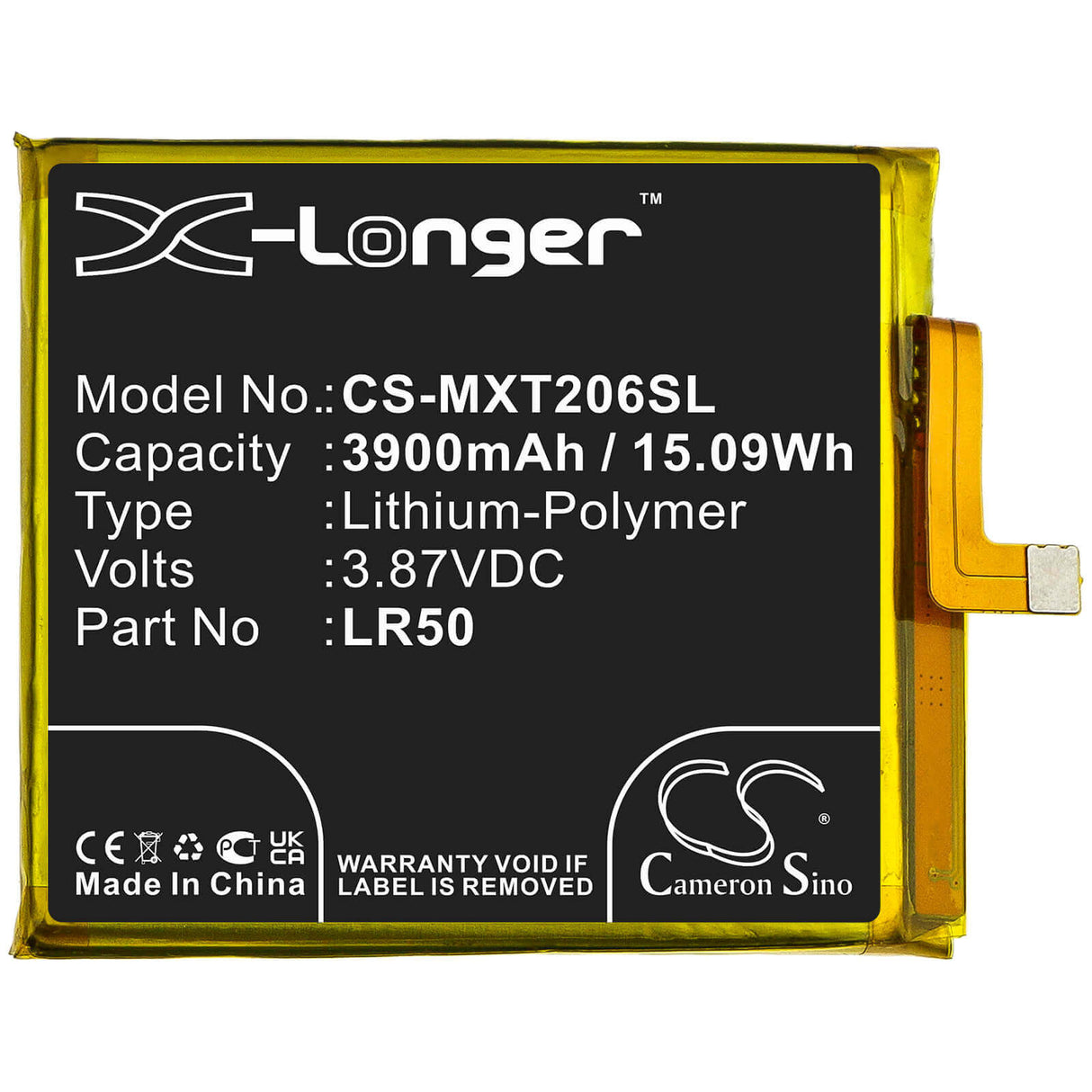 3.87V, Li-Polymer, 3900mAh, SmartPhone battery fits Motorola, Lr50, Moto Edge, Moto Edge 5g, 15.09Wh Mobile, SmartPhone Cameron Sino Technology Limited (Smartphone)