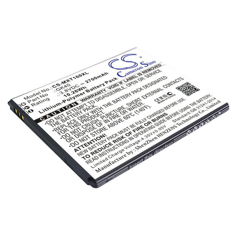 3.8V, Li-Polymer, 2700mAh, SmartPhone battery fits Motorola, Gk40, Cedric, Moto E3, 10.26Wh Mobile, SmartPhone Cameron Sino Technology Limited (Smartphone)