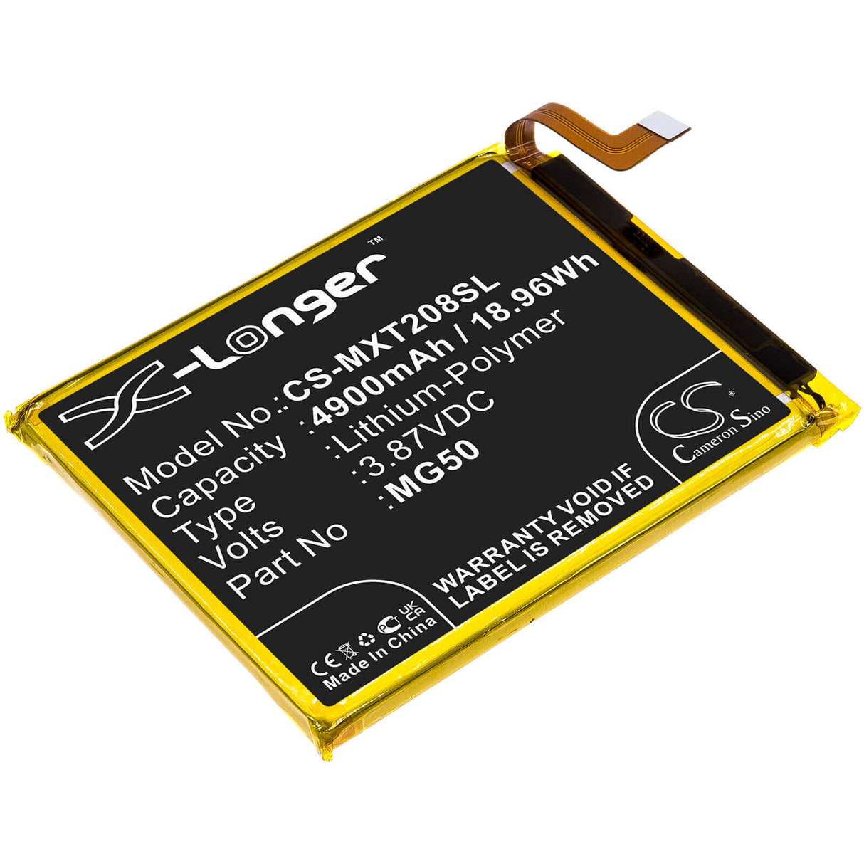 3.87V, Li-Polymer, 4900mAh, SmartPhone battery fits Motorola, Mg50, Moto G9 Plus, Moto G9 Plus 2020, 18.96Wh Mobile, SmartPhone Cameron Sino Technology Limited (Smartphone)