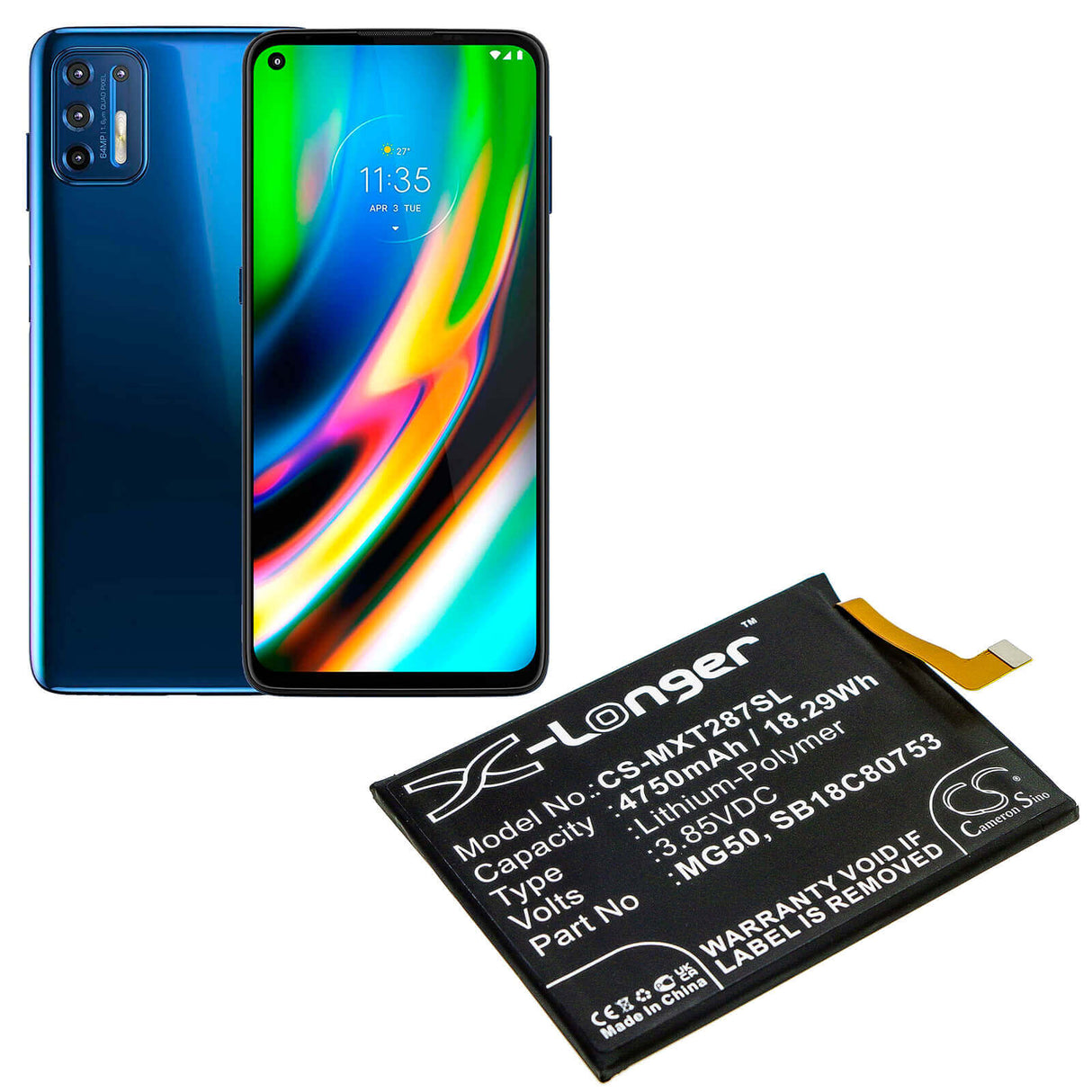3,85V, Li-Polymère, 4750mAh, batterie de smartphone compatible avec Motorola, Mg50, Moto G9 Plus, Xt2087-1, 18,29Wh Mobile, Smartphone Cameron Sino Technology Limited (Smartphone)