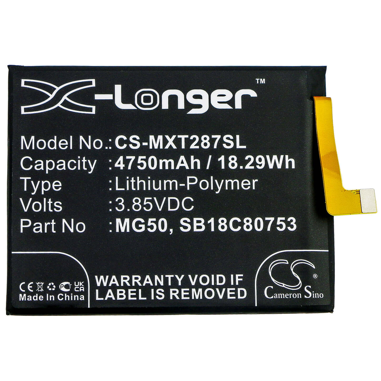 3,85V, Li-Polymère, 4750mAh, batterie de smartphone compatible avec Motorola, Mg50, Moto G9 Plus, Xt2087-1, 18,29Wh Mobile, Smartphone Cameron Sino Technology Limited (Smartphone)