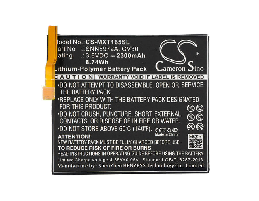 3.8V, Li-Polymer, 2300mAh, SmartPhone battery fits Motorola, Gv30, Moto Z Droid Edition Xlte, Moto Z Dual Sim, 8.74Wh Mobile, SmartPhone Cameron Sino Technology Limited (Smartphone)