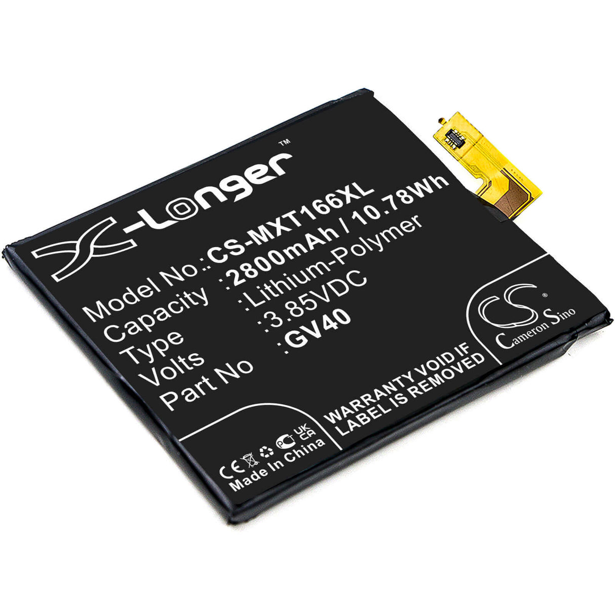 3.85V, Li-Polymer, 2800mAh, SmartPhone battery fits Motorola, Gv40, Moto Z Droid Force, Moto Z Force, 10.78Wh Mobile, SmartPhone Cameron Sino Technology Limited (Smartphone)