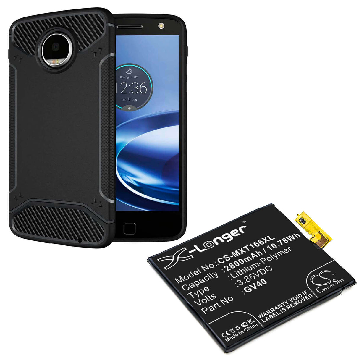3.85V, Li-Polymer, 2800mAh, SmartPhone battery fits Motorola, Gv40, Moto Z Droid Force, Moto Z Force, 10.78Wh Mobile, SmartPhone Cameron Sino Technology Limited (Smartphone)